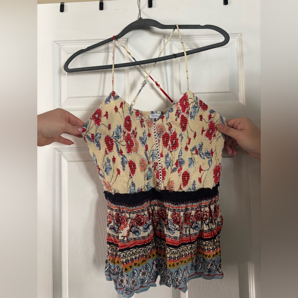 Patrons of Peace Red and Cream Floral Cross Back Cami